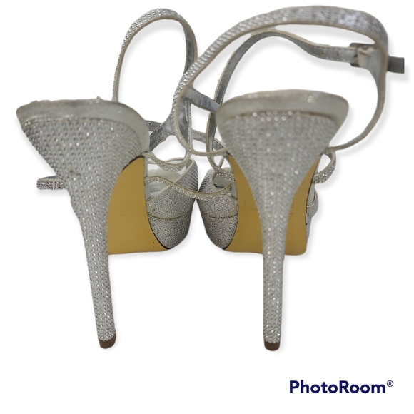 J. Miller Silver Platform Heels Sandals is Size 10M Fabric Upper Leather Soles - Picture 6 of 7